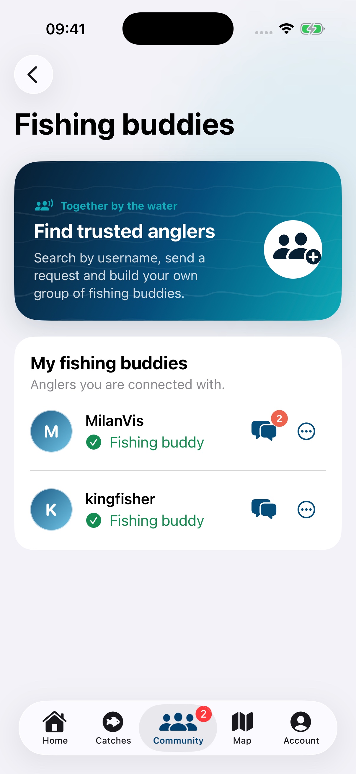 Fishing buddies & profiles — Hooked iPhone
