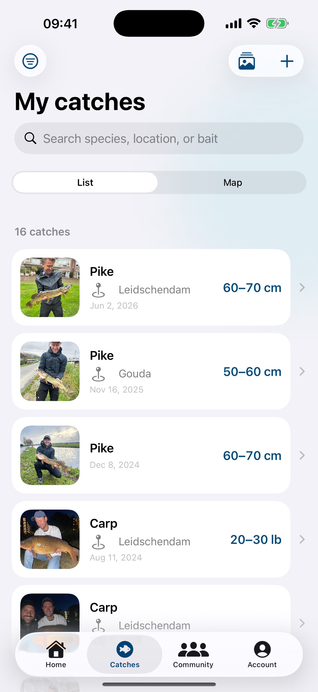 Overview of personal catches in Hooked